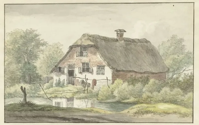 Framed Print : Farmhouse with thatched roof, 1755-1818. Creator: Egbert van Drielst Framed Print : Farmhouse with thatched roof, 1755-1818. Creator: Egbert van Drielst