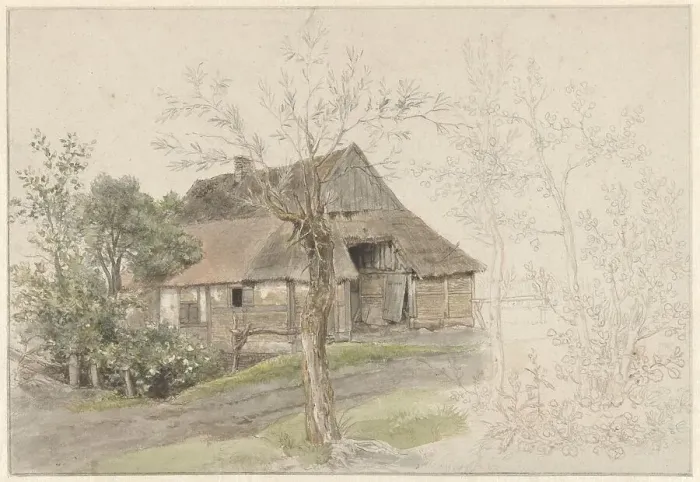 Framed Print : Farmhouse with trees in Delden, 1810. Creator: Jacob Ernst Marcus Framed Print : Farmhouse with trees in Delden, 1810. Creator: Jacob Ernst Marcus