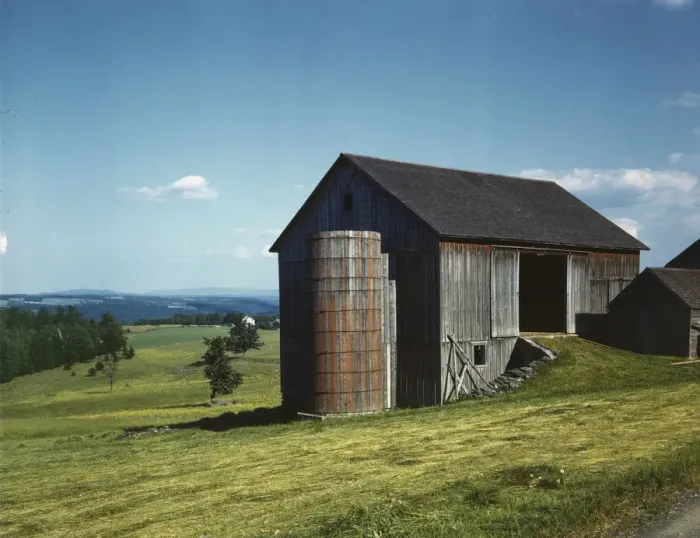 Framed Print : Farmland in the Catskill country, in New York State, 1943. Creator: John Collier Framed Print : Farmland in the Catskill country, in New York State, 1943. Creator: John Collier