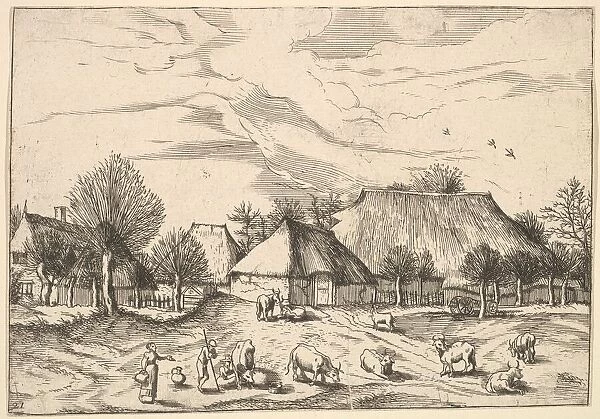 Farms, cattle with herdsmen and milkmaids in the foreground from Multifariarum casularu