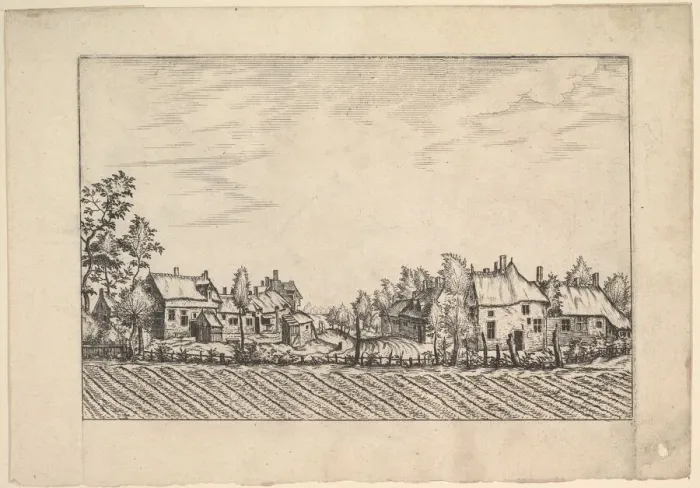 Framed Print : Farms, ploughed field in the foreground from Praediorum villarum et rusticarum casu Framed Print : Farms, ploughed field in the foreground from Praediorum villarum et rusticarum casu