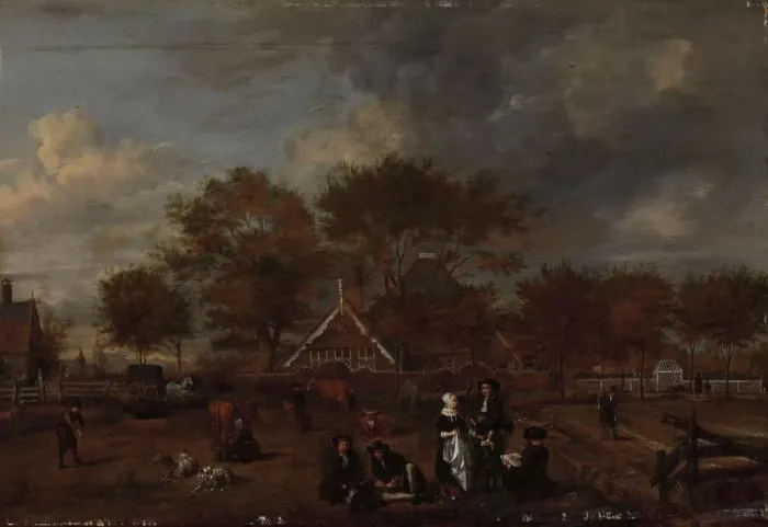 Framed Print : Farmstead with the Gentleman Farmer and his Wife and the Painter in the foreground, 1650-1680. Creator: Jan Pietersz Opperdoes Framed Print : Farmstead with the Gentleman Farmer and his Wife and the Painter in the foreground, 1650-1680. Creator: Jan Pietersz Opperdoes