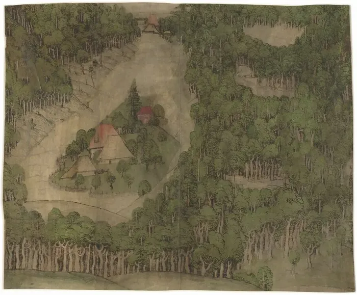 Framed Print : A Farmstead in a Wood, 1500 / 1510. Creator: Unknown Framed Print : A Farmstead in a Wood, 1500 / 1510. Creator: Unknown