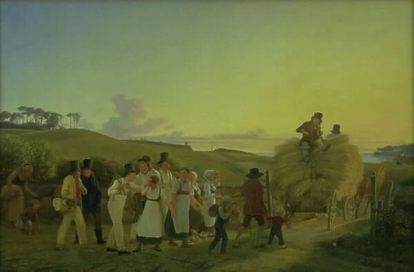Farmworkers going home from the fields with the last load of grain, 1830-1882. Creator: Hans Jorgen Hammer