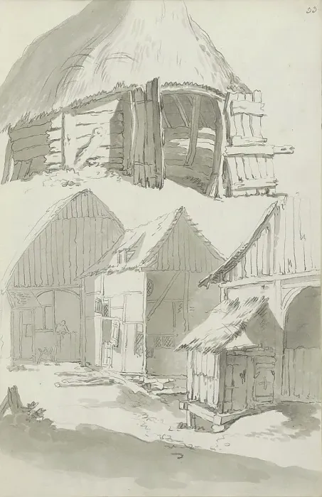 Framed Print : Farmyard with barns and stables, c.1780-c.1800. Creator: Bernhard Heinrich Thier Framed Print : Farmyard with barns and stables, c.1780-c.1800. Creator: Bernhard Heinrich Thier