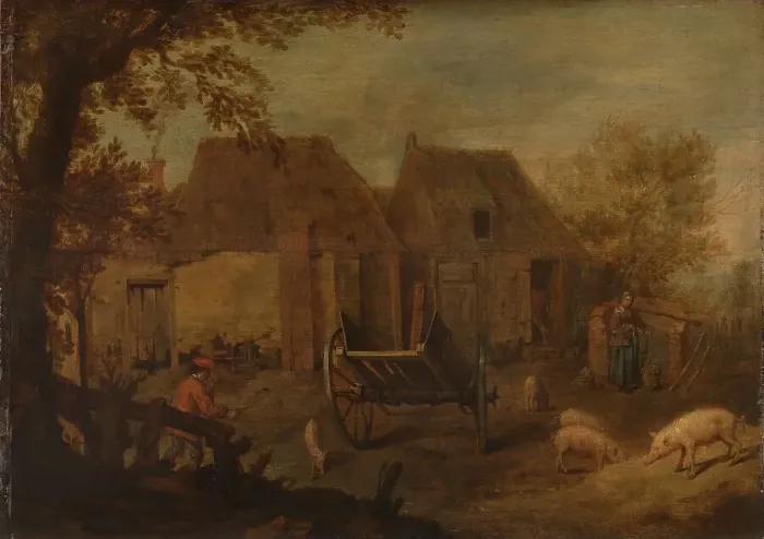 Framed Print : Farmyard, c.1650. Creator: Anon Framed Print : Farmyard, c.1650. Creator: Anon