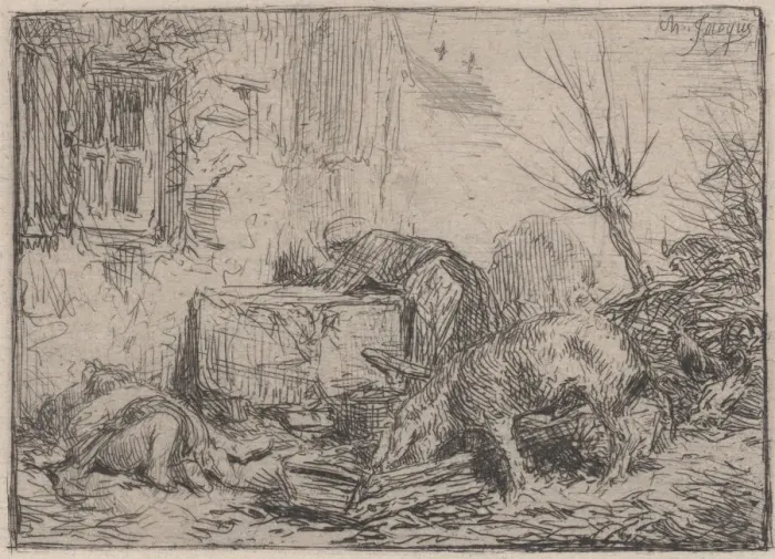 Framed Print : Farmyard, ca. 1845. Creator: Charles Emile Jacque Framed Print : Farmyard, ca. 1845. Creator: Charles Emile Jacque