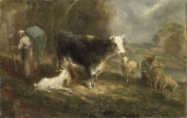 Farmyard with Cattle, 1849. Creator: Eugene Fromentin