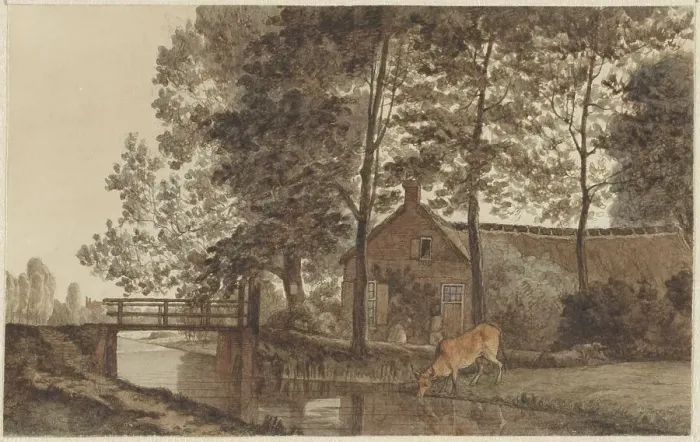 Framed Print : Farmyard with a cow drinking water on the Biltstraat in Utrecht, 1856-1858. Creator: Hendrik Abraham Klinkhamer Framed Print : Farmyard with a cow drinking water on the Biltstraat in Utrecht, 1856-1858. Creator: Hendrik Abraham Klinkhamer
