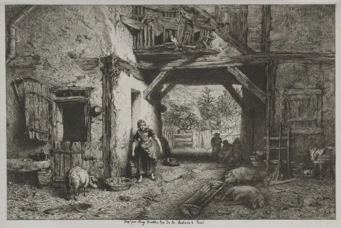 Framed Print : The Farmyard. Creator: Charles-Emile Jacque (French, 1813-1894) Framed Print : The Farmyard. Creator: Charles-Emile Jacque (French, 1813-1894)