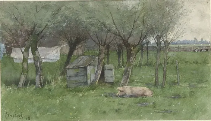 Framed Print : Farmyard with lying pig, 1882. Creator: Nicolaas Bastert Framed Print : Farmyard with lying pig, 1882. Creator: Nicolaas Bastert