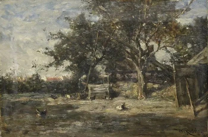 Framed Print : Farmyard at Noorden, 1870-1897. Creator: Willem Roelofs Framed Print : Farmyard at Noorden, 1870-1897. Creator: Willem Roelofs