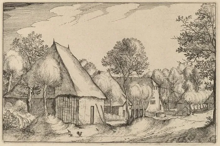 Framed Print : A Farmyard, published 1612. Creator: Claes Jansz Visscher Framed Print : A Farmyard, published 1612. Creator: Claes Jansz Visscher
