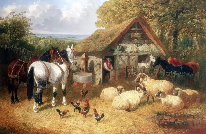 Framed Print : Farmyard scene, (c1840-c1900?). Artist: John Frederick Herring II Framed Print : Farmyard scene, (c1840-c1900?). Artist: John Frederick Herring II