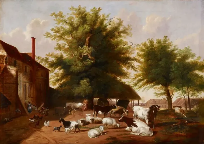 Framed Print : Farmyard Scene, date unknown, c1830-1892. Creator: Jacob Cox Framed Print : Farmyard Scene, date unknown, c1830-1892. Creator: Jacob Cox