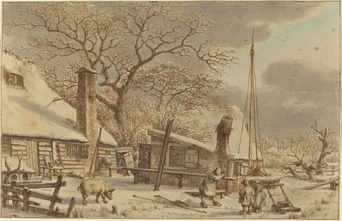 Framed Print : Farmyard in Winter, 1786. Creator: Jacob Cats Framed Print : Farmyard in Winter, 1786. Creator: Jacob Cats