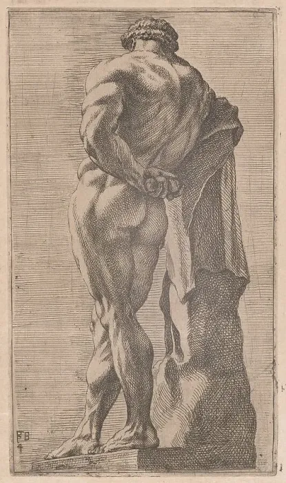 Framed Print : The Farnese Hercules, seen from behind [plate 4], 1638. Creator: François Perrier