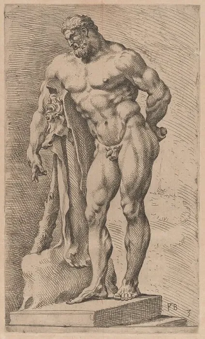 Framed Print : The Farnese Hercules, three-quarter view turned to left [plate 3], 1638. Creator: François Perrier