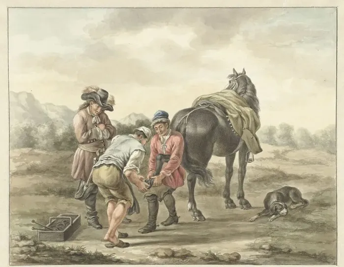 Framed Print : Farrier in landscape, 1741-1820. Creator: Abraham Delfos Framed Print : Farrier in landscape, 1741-1820. Creator: Abraham Delfos