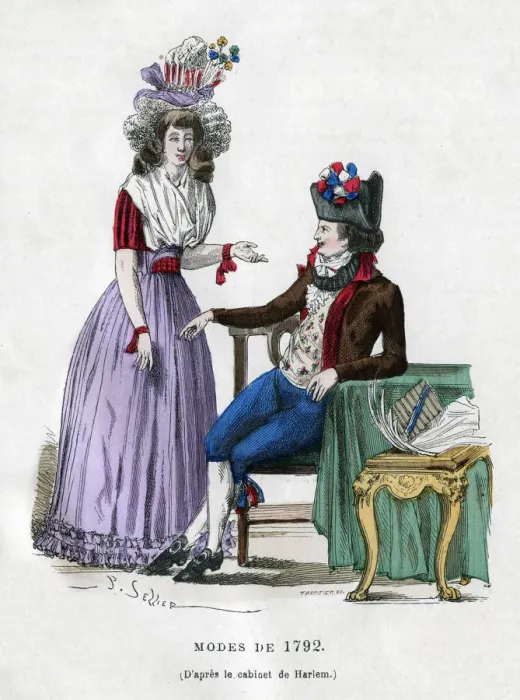 Framed Print : Fashion of 1792, (1882-1884). Artist: Tamisier Framed Print : Fashion of 1792, (1882-1884). Artist: Tamisier