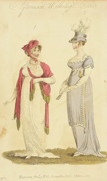 Framed Print : Fashion Plate (Afternoon Walking Dresses), 1808. Creator: John Bell Framed Print : Fashion Plate (Afternoon Walking Dresses), 1808. Creator: John Bell