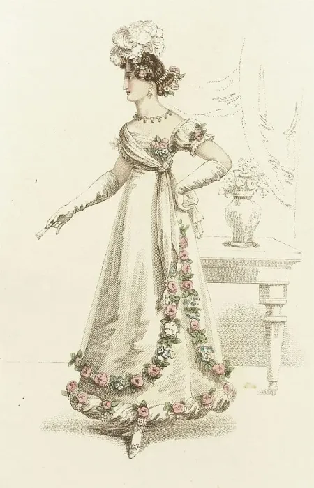 Framed Print : Fashion Plate (Ball Dress), 1821. Creator: John Bell Framed Print : Fashion Plate (Ball Dress), 1821. Creator: John Bell