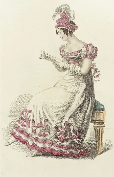 Framed Print : Fashion Plate (Ball Dress), 1822. Creator: John Bell Framed Print : Fashion Plate (Ball Dress), 1822. Creator: John Bell