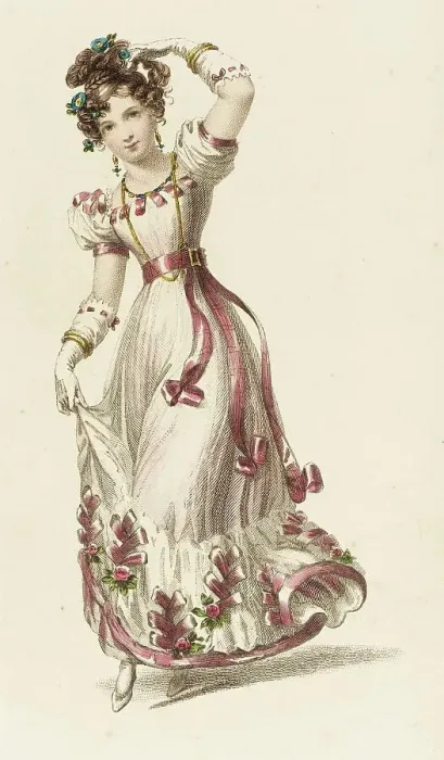 Framed Print : Fashion Plate (Ball Dress), 1827. Creator: Rudolph Ackermann Framed Print : Fashion Plate (Ball Dress), 1827. Creator: Rudolph Ackermann