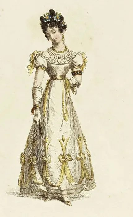 Framed Print : Fashion Plate (Ball Dress), 1827. Creator: Rudolph Ackermann Framed Print : Fashion Plate (Ball Dress), 1827. Creator: Rudolph Ackermann