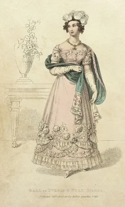 Framed Print : Fashion Plate (Ball or Evening Full Dress), 1822. Creator: Unknown Framed Print : Fashion Plate (Ball or Evening Full Dress), 1822. Creator: Unknown