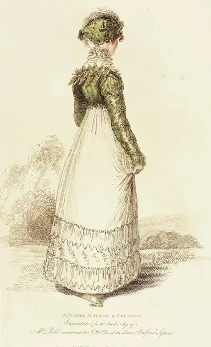 Framed Print : Fashion Plate (Blucher Bonnet & Spencer), 1814. Creator: John Bell. Fashion Plate (Blucher Bonnet & Spencer), 1814. Creator: John Bell Framed Print : Fashion Plate (Blucher Bonnet & Spencer), 1814. Creator: John Bell. Fashion Plate (Blucher Bonnet & Spencer), 1814. Creator: John Bell