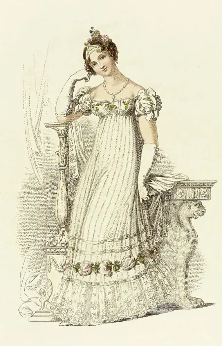 Framed Print : Fashion Plate (Bridal Dress), 1816. Creator: Unknown Framed Print : Fashion Plate (Bridal Dress), 1816. Creator: Unknown