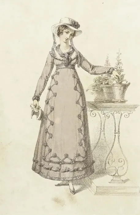 Framed Print : Fashion Plate (Cottage Dress), 1820. Creator: Rudolph Ackermann Framed Print : Fashion Plate (Cottage Dress), 1820. Creator: Rudolph Ackermann