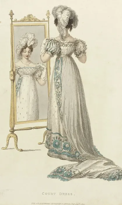 Framed Print : Fashion Plate (Court Dress), 1822. Creator: Rudolph Ackermann Framed Print : Fashion Plate (Court Dress), 1822. Creator: Rudolph Ackermann