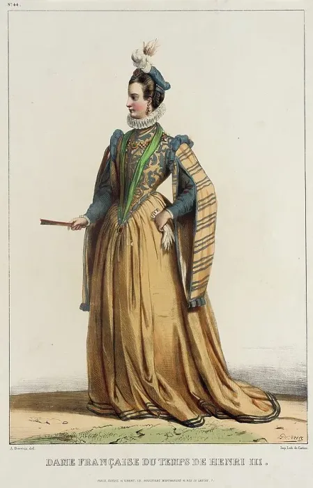 Framed Print : Fashion Plate: Dame Francaise Du Temps De Henri III, no. 44, c1850. Creator: Unknown Framed Print : Fashion Plate: Dame Francaise Du Temps De Henri III, no. 44, c1850. Creator: Unknown