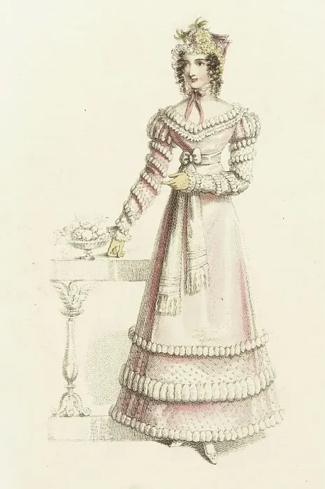 Framed Print : Fashion Plate (Dinner Dress), 1821. Creator: John Bell Framed Print : Fashion Plate (Dinner Dress), 1821. Creator: John Bell