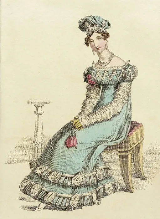 Framed Print : Fashion Plate (Dinner Dress), 1822. Creator: John Bell Framed Print : Fashion Plate (Dinner Dress), 1822. Creator: John Bell