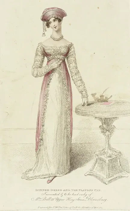 Framed Print : Fashion Plate (Dinner Dress and the Platoff Cap), 1814. Creator: John Bell Framed Print : Fashion Plate (Dinner Dress and the Platoff Cap), 1814. Creator: John Bell