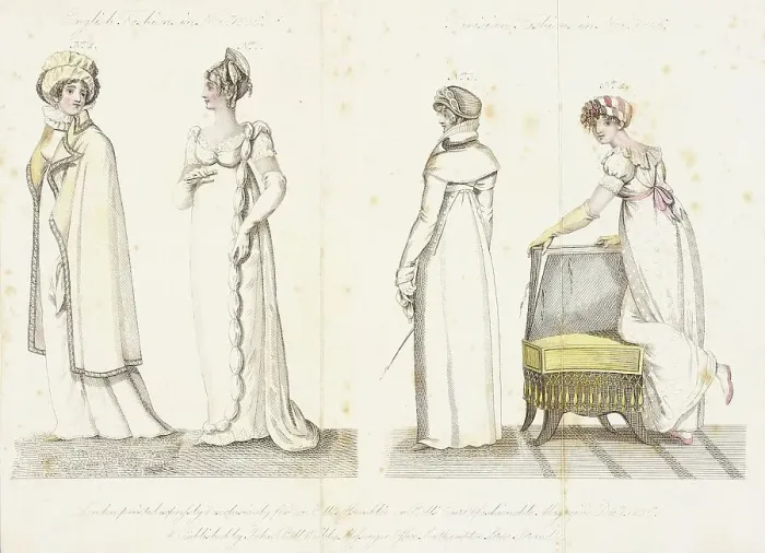Framed Print : Fashion Plate (English Fashions in Novr, 1806 - Parisian Fashions in Novr, 1806), 1806. Creator: John Bell