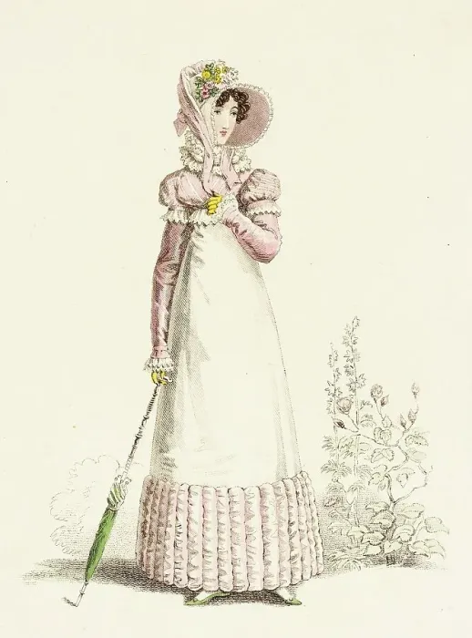 Framed Print : Fashion Plate (English Summer Recess Walking Dress), 1819. Creator: John Bell Framed Print : Fashion Plate (English Summer Recess Walking Dress), 1819. Creator: John Bell