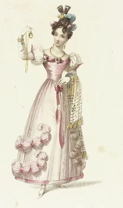Framed Print : Fashion Plate (Evening Costume), 1828. Creator: Rudolph Ackermann Framed Print : Fashion Plate (Evening Costume), 1828. Creator: Rudolph Ackermann