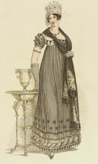 Framed Print : Fashion Plate (Evening Dress), 1818. Creator: Rudolph Ackermann Framed Print : Fashion Plate (Evening Dress), 1818. Creator: Rudolph Ackermann