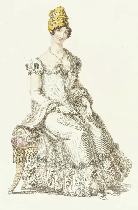 Framed Print : Fashion Plate (Evening Dress), 1818. Creator: Rudolph Ackermann Framed Print : Fashion Plate (Evening Dress), 1818. Creator: Rudolph Ackermann