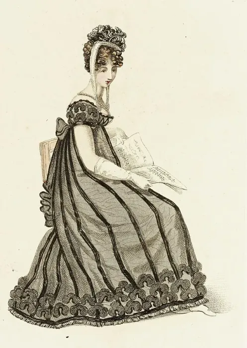 Framed Print : Fashion Plate (Evening Dress), 1819. Creator: John Bell Framed Print : Fashion Plate (Evening Dress), 1819. Creator: John Bell