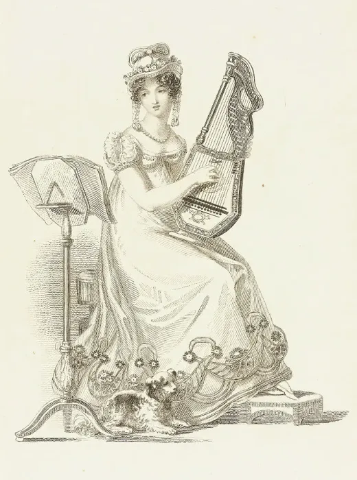 Framed Print : Fashion Plate (Evening Dress), 1819. Creator: Rudolph Ackermann Framed Print : Fashion Plate (Evening Dress), 1819. Creator: Rudolph Ackermann