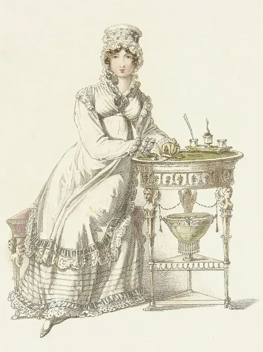 Framed Print : Fashion Plate (Evening Dress), 1819. Creator: Rudolph Ackermann Framed Print : Fashion Plate (Evening Dress), 1819. Creator: Rudolph Ackermann