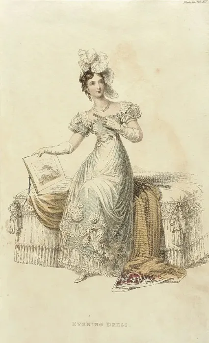 Framed Print : Fashion Plate (Evening Dress), 1822. Creator: Rudolph Ackermann Framed Print : Fashion Plate (Evening Dress), 1822. Creator: Rudolph Ackermann