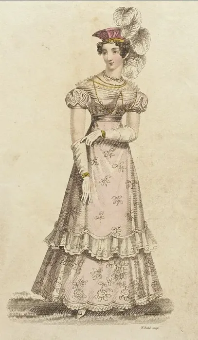Framed Print : Fashion Plate (Evening Dress), 1824. Creator: John Bell Framed Print : Fashion Plate (Evening Dress), 1824. Creator: John Bell