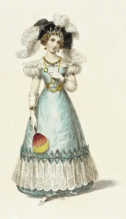 Framed Print : Fashion Plate (Evening Dress), 1827. Creator: Rudolph Ackermann Framed Print : Fashion Plate (Evening Dress), 1827. Creator: Rudolph Ackermann