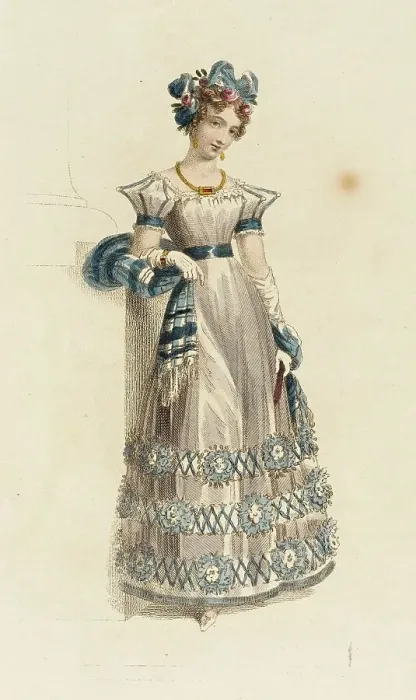 Framed Print : Fashion Plate (Evening Dress), 1827. Creator: Rudolph Ackermann Framed Print : Fashion Plate (Evening Dress), 1827. Creator: Rudolph Ackermann